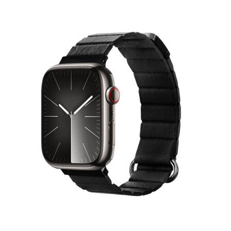 Crong Eclipse - Skórzany pasek magnetyczny Apple Watch 42/44/45/49 mm (czarny) (CRG-44ECL-BLK)