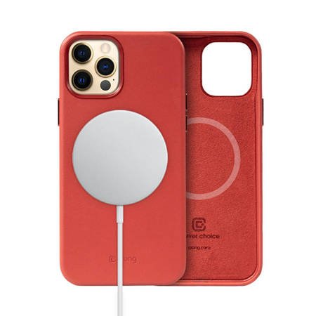 Crong Essential Cover Magnetic - Etui ze skóry iPhone 12 Pro Max MagSafe (czerwony) (CRG-ESSM-IP1267-RED)