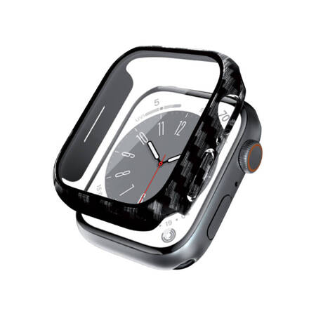 Crong Hybrid Watch Case - Etui ze szkłem Apple Watch 45mm (Carbon) Czarny węgiel (CRG-45HS-CRB)