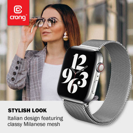 Crong Milano Steel - Pasek ze stali nierdzewnej do Apple Watch 38/40/41 mm (srebrny) (CRG-40MST-SLV)