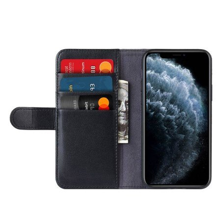 Crong Premium Booklet Wallet - Skórzane etui iPhone 11 Pro Max z kieszeniami + funkcja podstawki (czarny) (CRG-BKW1-IP11PM-BLK)