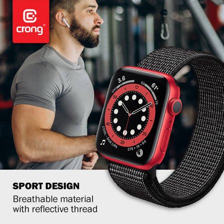 Crong Reflex - Pasek sportowy do Apple Watch 38/40/41 mm (czarny) (CRG-40RFB-BLK)