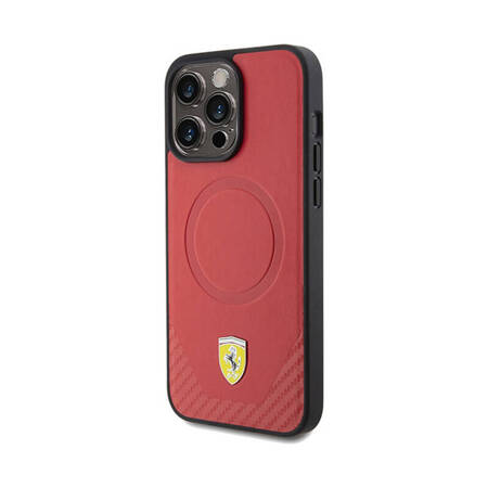 Ferrari Carbon Metal Logo MagSafe - Etui iPhone 15 Pro Max (czerwony) (FEHMP15XPTER)