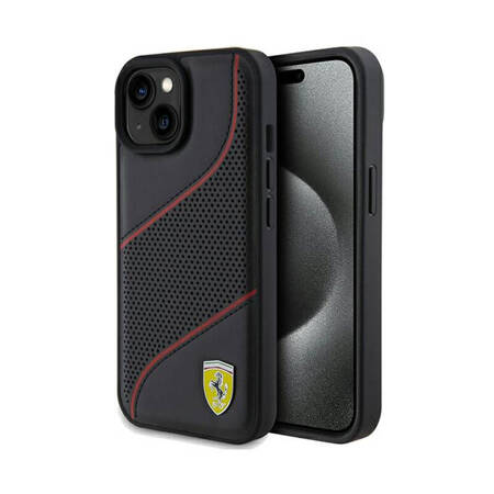 Ferrari Perforated Waves Metal Logo - Etui iPhone 15 (czarny) (FEHCP15SPWAK)