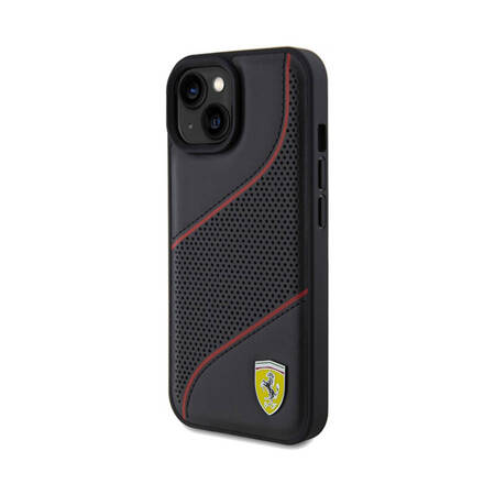 Ferrari Perforated Waves Metal Logo - Etui iPhone 15 (czarny) (FEHCP15SPWAK)