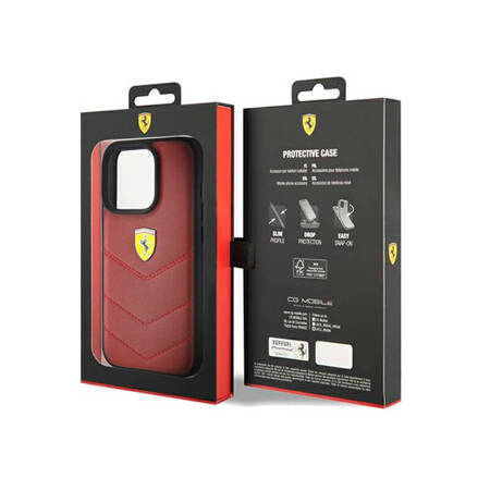 Ferrari Quilted Metal Logo - Etui iPhone 15 Pro (czerwony) (FEHCP15LRDUR)