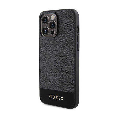 Guess 4G Bottom Stripe Metal Logo Collection - Etui iPhone 15 Pro Max (szary) (GUHCP15XG4GLGR)