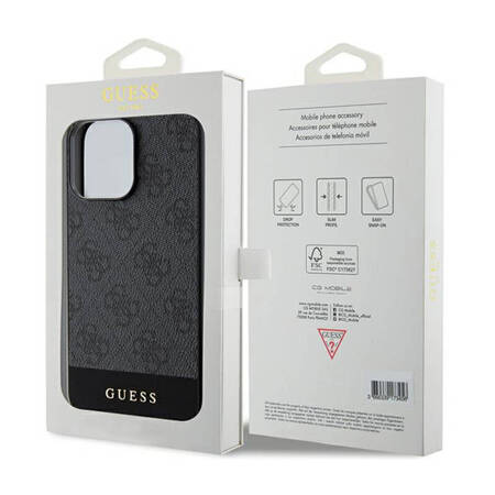 Guess 4G Bottom Stripe Metal Logo Collection - Etui iPhone 15 Pro Max (szary) (GUHCP15XG4GLGR)