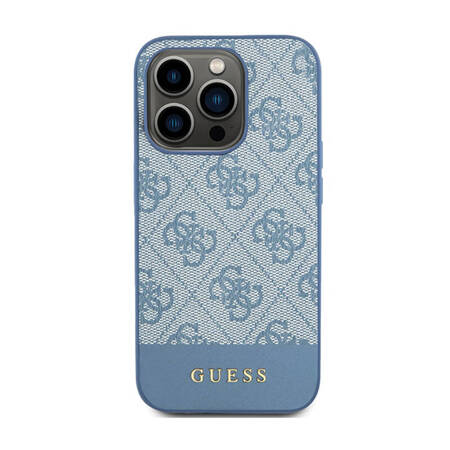 Guess 4G Bottom Stripe Metal Logo Collection - Etui iPhone 15 Pro (niebieski) (GUHCP15LG4GLBL)