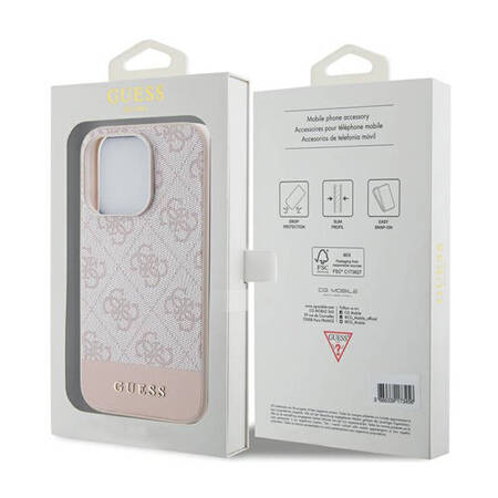 Guess 4G Bottom Stripe Metal Logo Collection - Etui iPhone 15 Pro (różowy) (GUHCP15LG4GLPI)