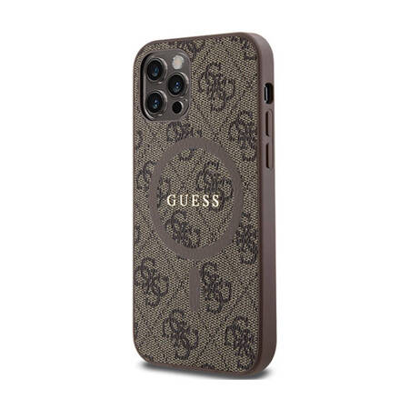 Guess 4G Collection Leather Metal Logo MagSafe - Etui iPhone 12 / iPhone 12 Pro (brązowy) (GUHMP12MG4GFRW)