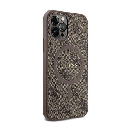 Guess 4G Collection Leather Metal Logo MagSafe - Etui iPhone 12 / iPhone 12 Pro (brązowy) (GUHMP12MG4GFRW)