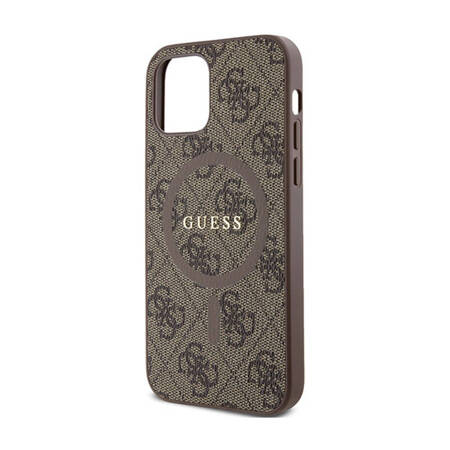 Guess 4G Collection Leather Metal Logo MagSafe - Etui iPhone 12 / iPhone 12 Pro (brązowy) (GUHMP12MG4GFRW)