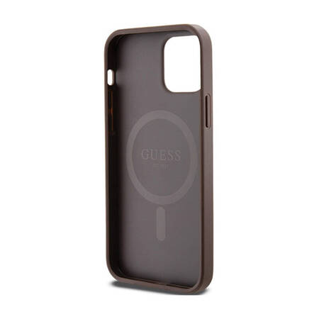 Guess 4G Collection Leather Metal Logo MagSafe - Etui iPhone 12 / iPhone 12 Pro (brązowy) (GUHMP12MG4GFRW)