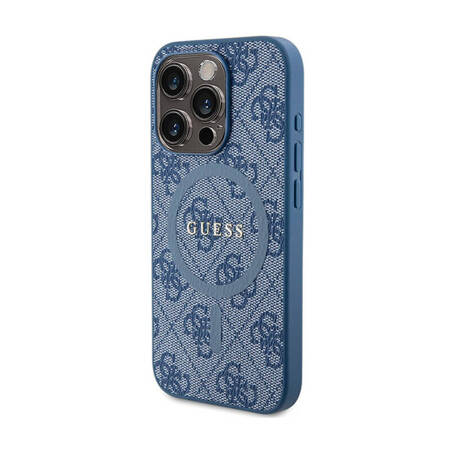 Guess 4G Collection Leather Metal Logo MagSafe - Etui iPhone 14 Pro (niebieski) (GUHMP14LG4GFRB)