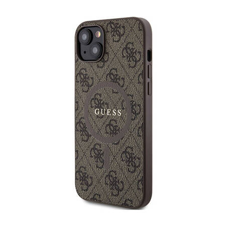 Guess 4G Collection Leather Metal Logo MagSafe - Etui iPhone 15 / 14 / 13 (brązowy) (GUHMP15SG4GFRW)