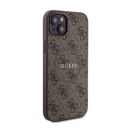 Guess 4G Collection Leather Metal Logo MagSafe - Etui iPhone 15 Plus / 14 Plus (brązowy) (GUHMP15MG4GFRW)