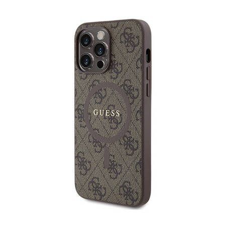 Guess 4G Collection Leather Metal Logo MagSafe - Etui iPhone 15 Pro Max (brązowy) (GUHMP15XG4GFRW)