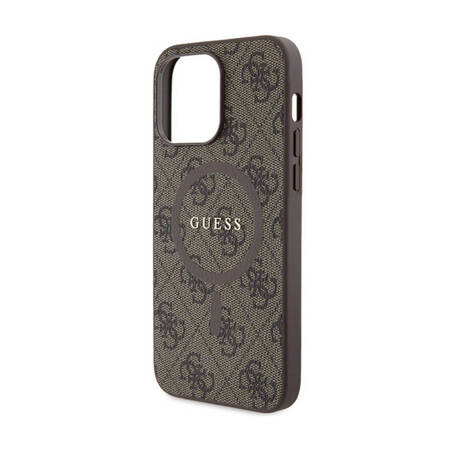 Guess 4G Collection Leather Metal Logo MagSafe - Etui iPhone 15 Pro (brązowy) (GUHMP15LG4GFRW)