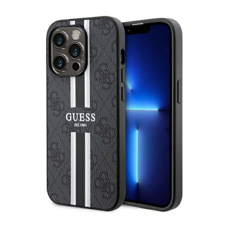 Guess 4G Printed Stripes MagSafe - Etui iPhone 14 Pro (Czarny) (GUHMP14LP4RPSK)