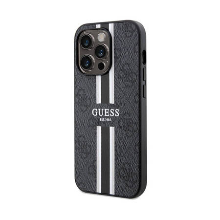 Guess 4G Printed Stripes MagSafe - Etui iPhone 15 Pro (czarny) (GUHMP15LP4RPSK)