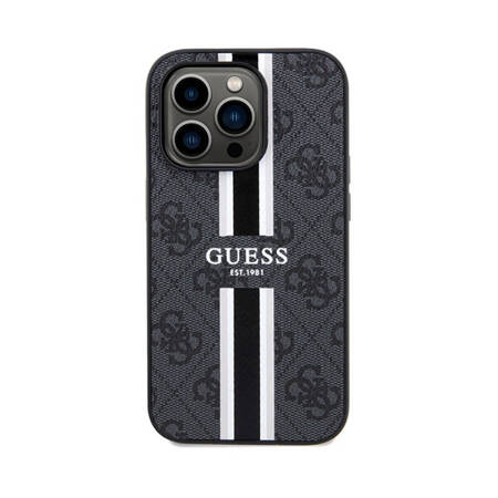 Guess 4G Printed Stripes MagSafe - Etui iPhone 15 Pro (czarny) (GUHMP15LP4RPSK)