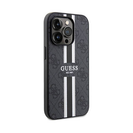 Guess 4G Printed Stripes MagSafe - Etui iPhone 15 Pro (czarny) (GUHMP15LP4RPSK)