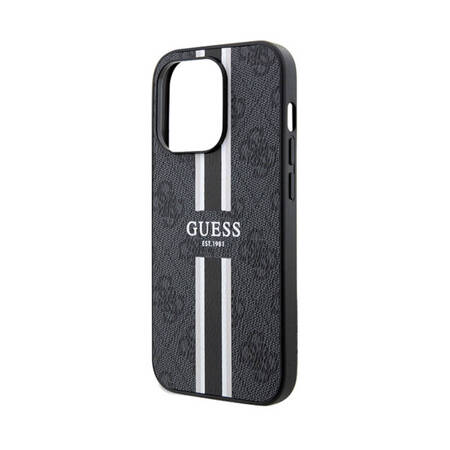 Guess 4G Printed Stripes MagSafe - Etui iPhone 15 Pro (czarny) (GUHMP15LP4RPSK)