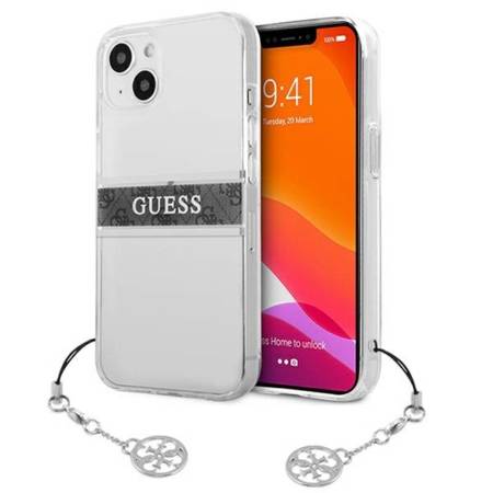 Guess 4G Stripe Grey Charm - Etui iPhone 13 mini (przezroczysty) (GUHCP13SKB4GGR)