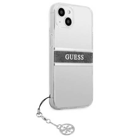 Guess 4G Stripe Grey Charm - Etui iPhone 13 mini (przezroczysty) (GUHCP13SKB4GGR)