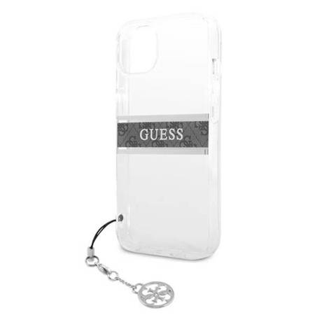 Guess 4G Stripe Grey Charm - Etui iPhone 13 mini (przezroczysty) (GUHCP13SKB4GGR)