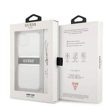 Guess 4G Stripe Grey Charm - Etui iPhone 13 mini (przezroczysty) (GUHCP13SKB4GGR)