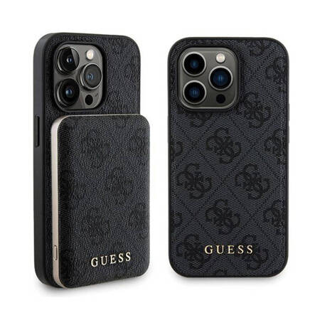 Guess Bundle Pack MagSafe 4G Metal Gold Logo - Zestaw etui + Power Bank 5000mAh MagSafe iPhone 13 Pro Max (czarny) (GUBPM5P13X4GEMGK)