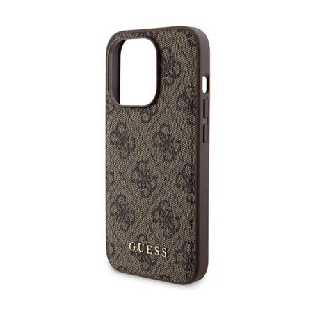 Guess Bundle Pack MagSafe 4G Metal Gold Logo - Zestaw etui + Power Bank 5000mAh MagSafe iPhone 15 Pro (brązowy) (GUBPM5P15L4GEMGW)