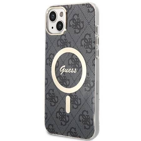 Guess Bundle Pack MagSafe 4G - Zestaw etui + ładowarka MagSafe iPhone 14 Plus (czarny/złoty) (GUBPP14MH4EACSK)