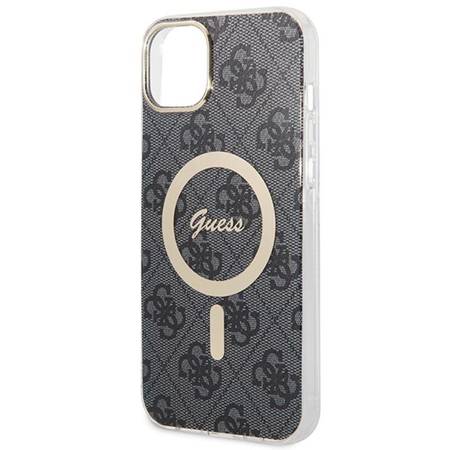 Guess Bundle Pack MagSafe 4G - Zestaw etui + ładowarka MagSafe iPhone 14 Plus (czarny/złoty) (GUBPP14MH4EACSK)