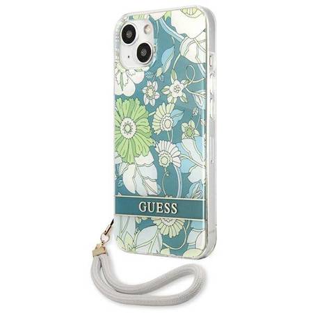 Guess Flower Cord - Etui ze smyczką iPhone 13 (Green) (GUHCP13MHFLSN)