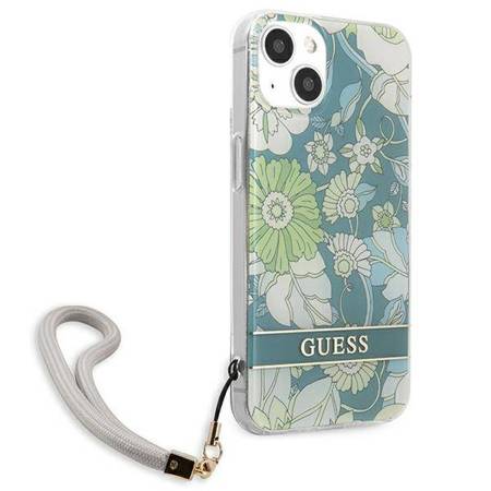 Guess Flower Cord - Etui ze smyczką iPhone 13 (Green) (GUHCP13MHFLSN)