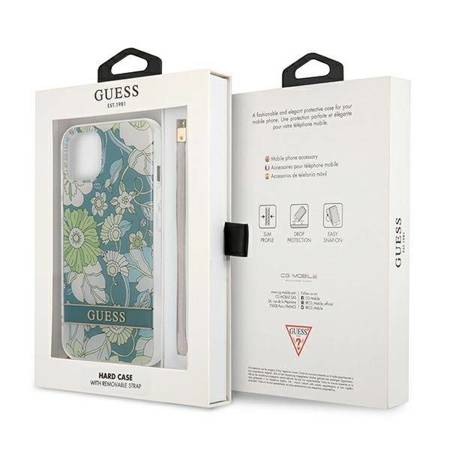 Guess Flower Cord - Etui ze smyczką iPhone 13 (Green) (GUHCP13MHFLSN)