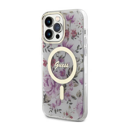 Guess Flower MagSafe - Etui iPhone 14 Pro (Przezroczysty) (GUHMP14LHCFWST)