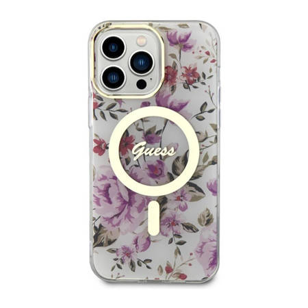 Guess Flower MagSafe - Etui iPhone 14 Pro (Przezroczysty) (GUHMP14LHCFWST)