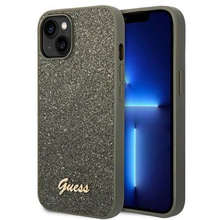 Guess Glitter Flakes Metal Logo Case – Etui iPhone 14 Plus (zielony) (GUHCP14MHGGSHN)