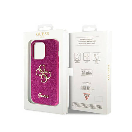 Guess Glitter Script Big 4G - Etui iPhone 15 Pro Max (fioletowy) (GUHCP15XHG4SGU)