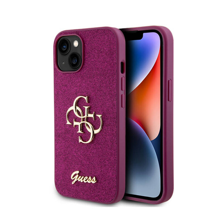 Guess Glitter Script Big 4G - Etui iPhone 15 (fioletowy) (GUHCP15SHG4SGU)