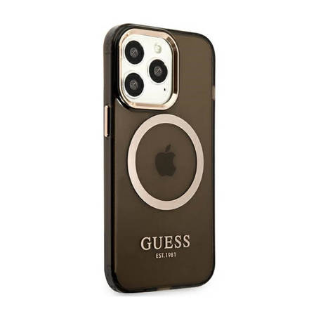 Guess Gold Outline Translucent MagSafe - Etui iPhone 13 Pro Max (czarny) (GUHMP13XHTCMK)