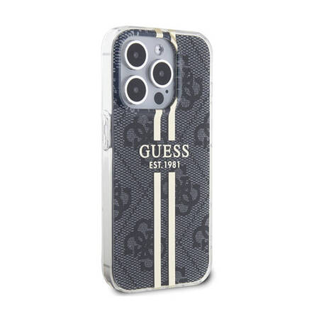 Guess IML 4G Gold Stripe - Etui iPhone 15 Pro (czarny) (GUHCP15LH4PSEGK)