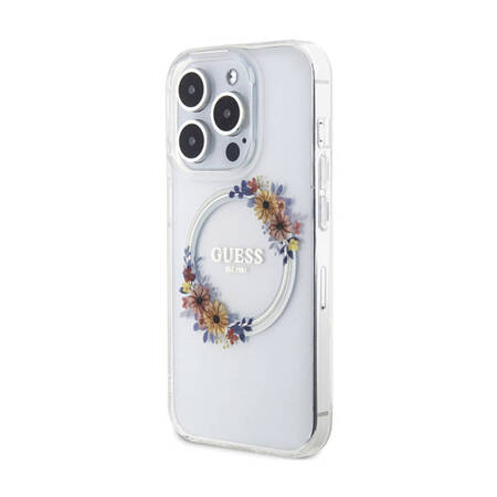 Guess IML Flowers Wreath MagSafe - Etui iPhone 15 Pro Max (przezroczysty) (GUHMP15XHFWFCT)