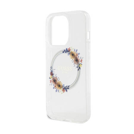 Guess IML Flowers Wreath MagSafe - Etui iPhone 15 Pro Max (przezroczysty) (GUHMP15XHFWFCT)