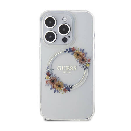 Guess IML Flowers Wreath MagSafe - Etui iPhone 15 Pro (przezroczysty) (GUHMP15LHFWFCT)