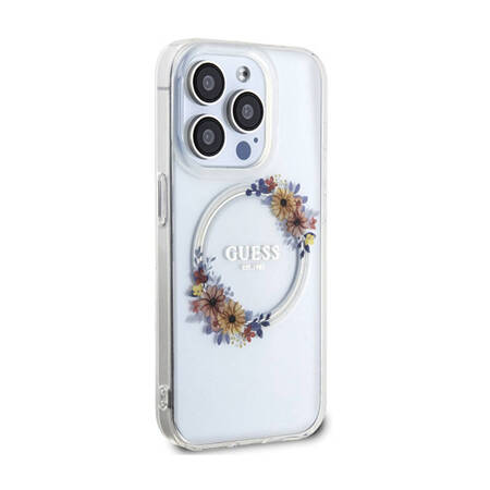 Guess IML Flowers Wreath MagSafe - Etui iPhone 15 Pro (przezroczysty) (GUHMP15LHFWFCT)